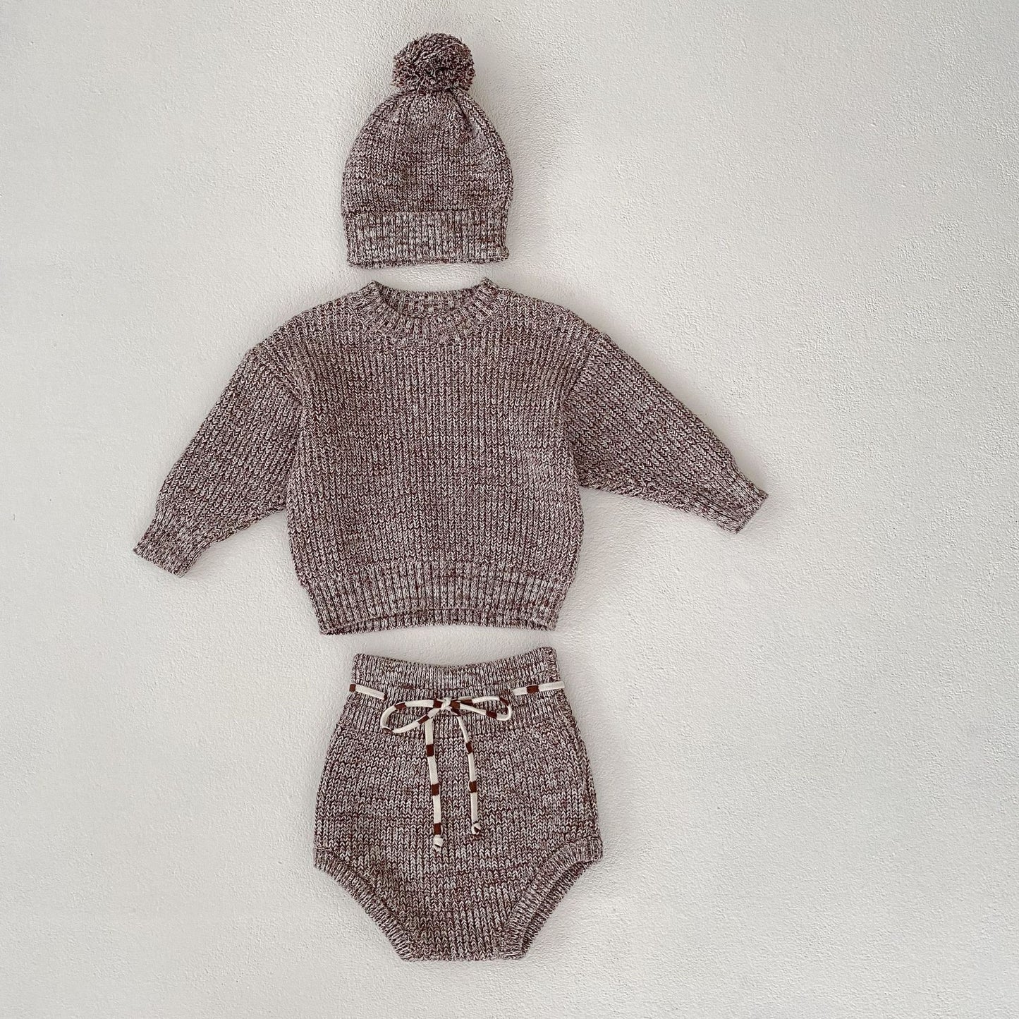 Knitted Baby 3-piece Set shorts jumper and hat